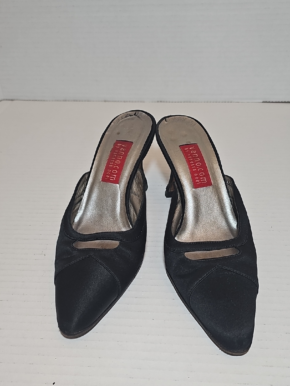 Vaneli Black Satin Pointed-Toe Mule Heels